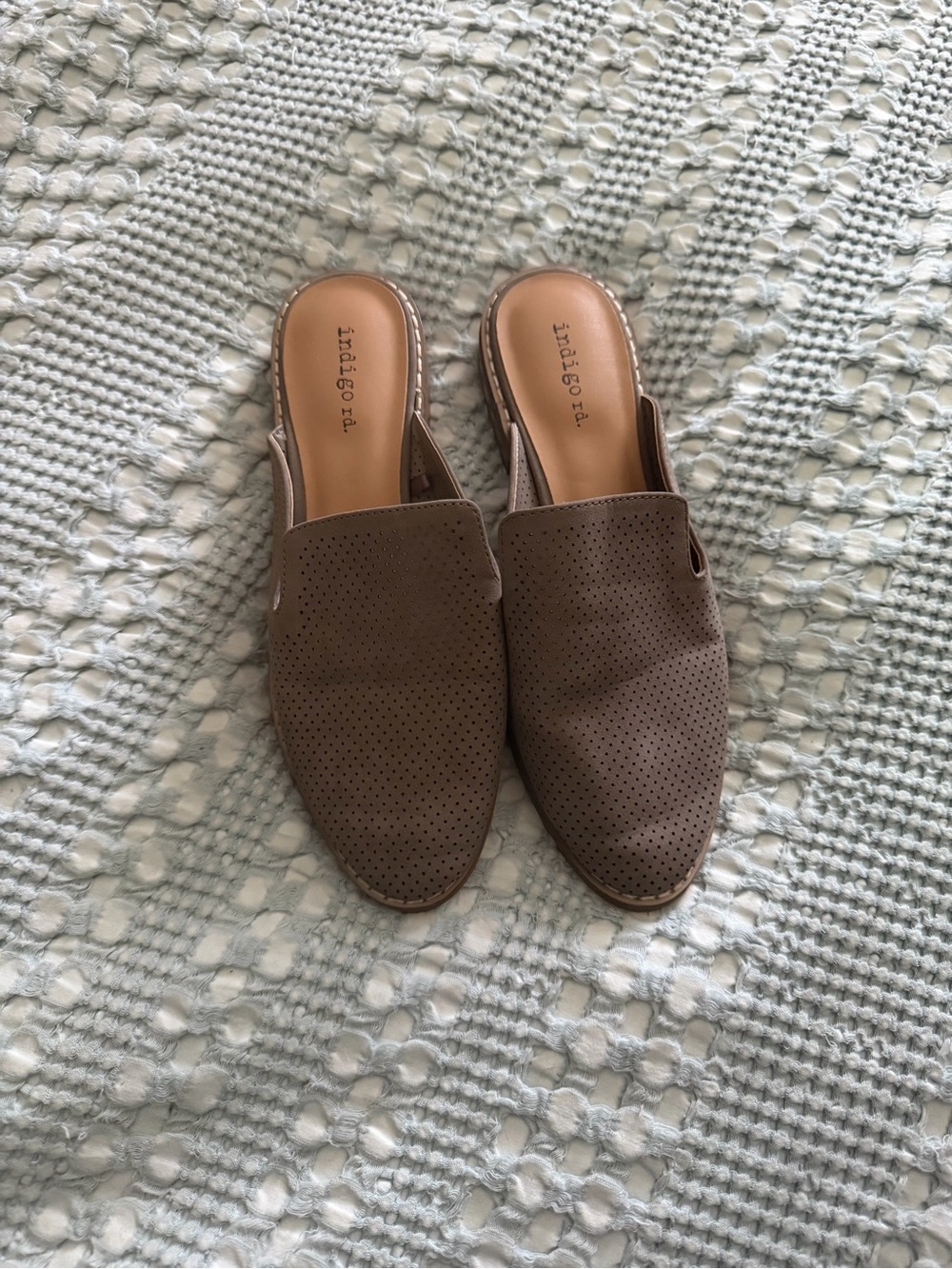 Indigo Taupe Perforated Slip-On Mules